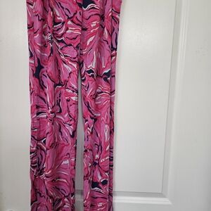 Lilly Pulitzer Pink and Navy Wide Leg Knit Pull On  Pants SZ L